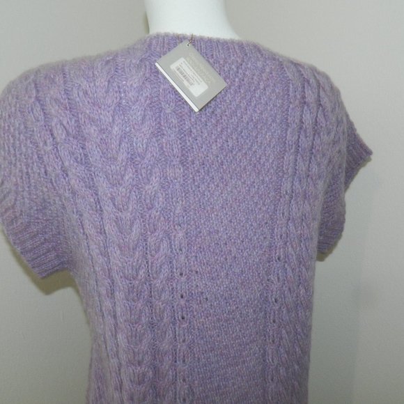 NWT Classic Alpaca Women Lilac Melang Short Sleeve Cable Sweater sz M - Picture 4 of 5